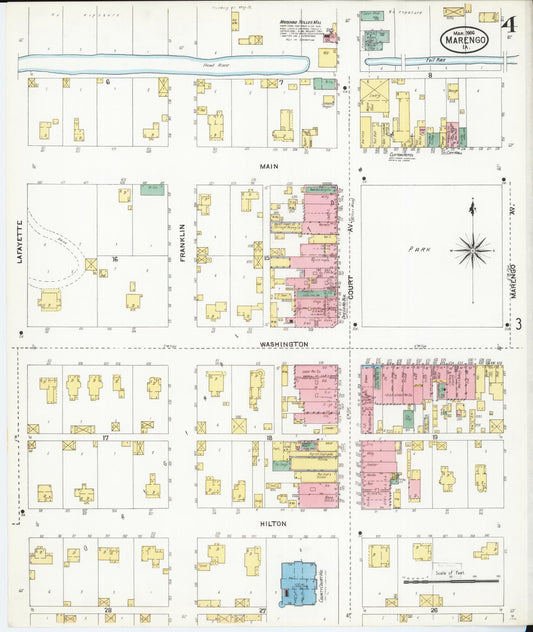 Sanborn Fire Insurance Map from Marengo, Iowa County, Iowa (1906), Sheet #0004 - Historic Sanborn Fire Insurance Map Print, vintage old map wall art