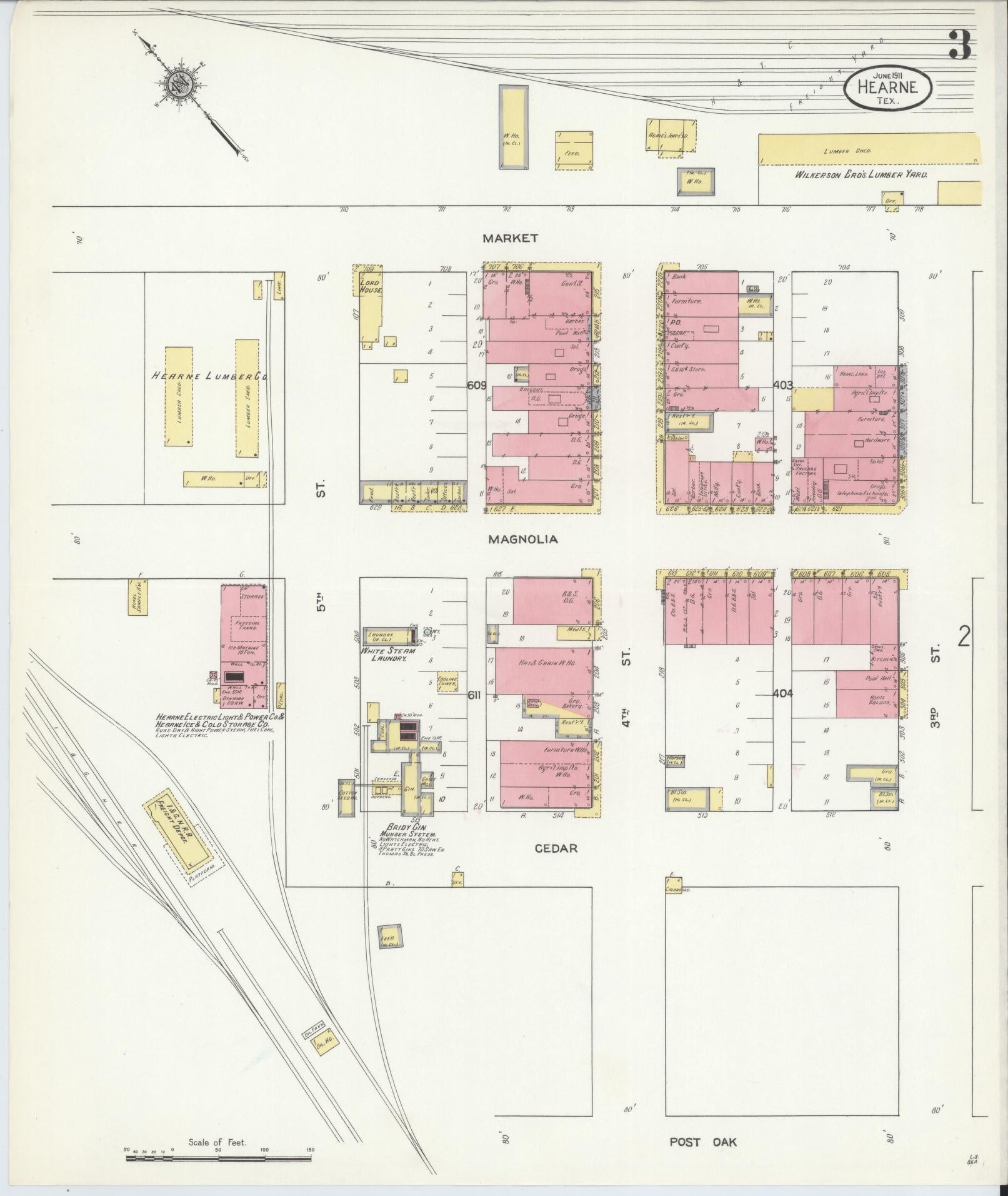 Sanborn Fire Insurance Map from Hearne, Robertson County, Texas (1911), Sheet #0003 - Complete Map Set gallery image, historic Sanborn map, vintage wall art, Texas Texas