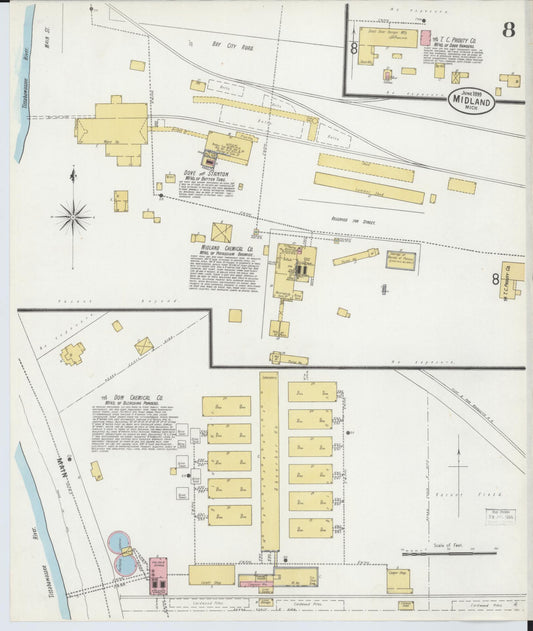 Sanborn Fire Insurance Map from Midland, Midland County, Michigan (1899), Sheet #0008 - Historic Sanborn Fire Insurance Map Print, vintage old map wall art, antique decor, genealogy gift, Michigan Michigan map