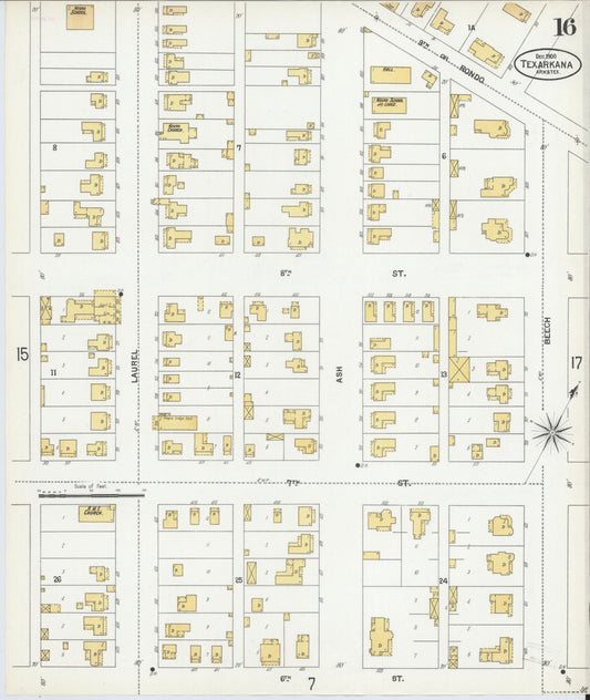 Sanborn Fire Insurance Map from Texarkana, Bowie County, Texas (1900), Sheet #0016 - Historic Sanborn Fire Insurance Map Print, vintage old map wall art, antique decor, genealogy gift, Texas Texas map