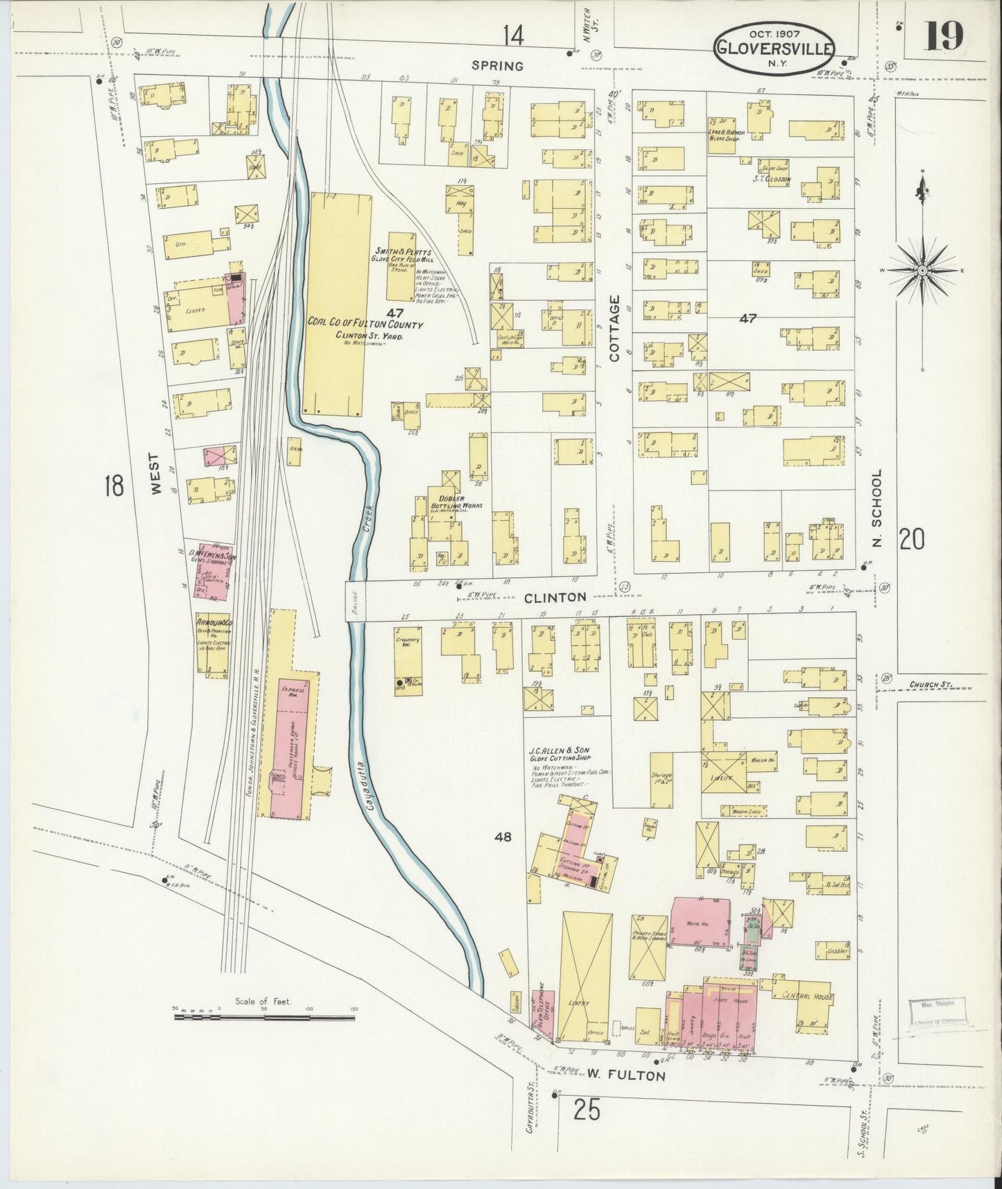 Sanborn Fire Insurance Map from Gloversville, Fulton County, New York (1907), Sheet #0019 - Complete Map Set gallery image, historic Sanborn map, vintage wall art, New York New York