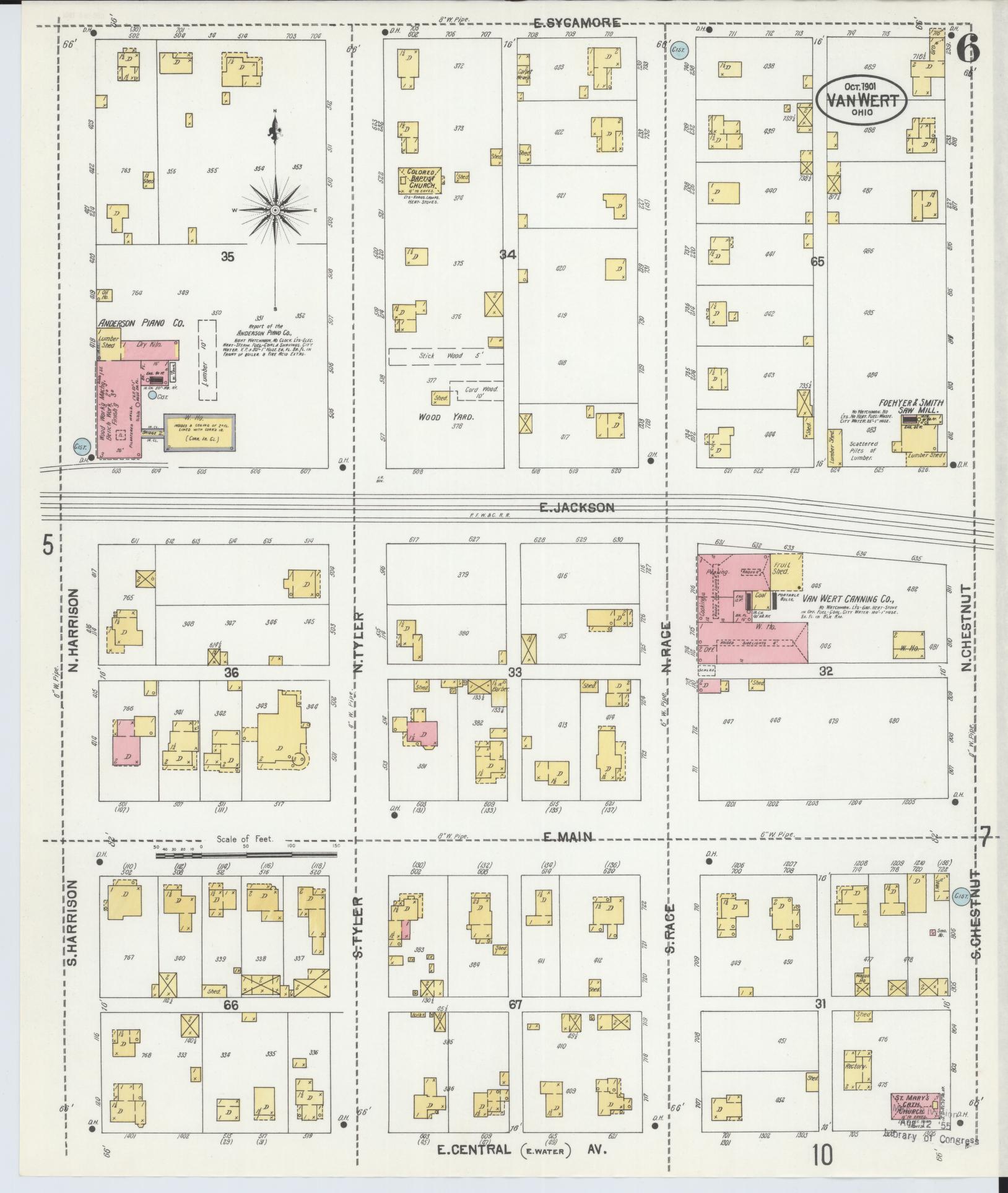 Sanborn Fire Insurance Map from Van Wert, Van Wert County, Ohio (1901), Sheet #0006 - Complete Map Set gallery image, historic Sanborn map, vintage wall art, Ohio Ohio