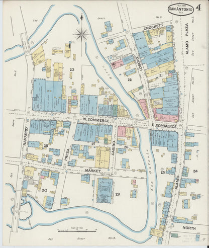 Sanborn Fire Insurance Map from San Antonio, Bexar County, Texas (1888), Sheet #0004 - Complete Map Set gallery image, historic Sanborn map, vintage wall art, Texas Texas