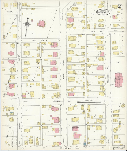 Sanborn Fire Insurance Map from Brookville, Franklin County, Indiana (1913), Sheet #0002 - Historic Sanborn Fire Insurance Map Print, vintage old map wall art, antique decor, genealogy gift, Indiana Indiana map