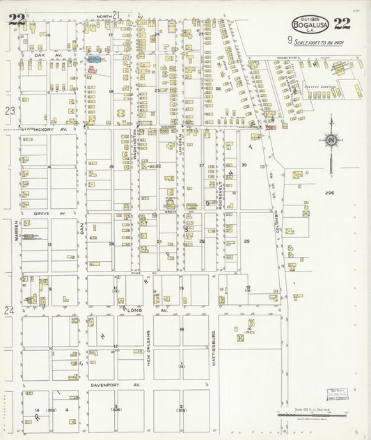 Sanborn Fire Insurance Map from Bogalusa, Washington Parish, Louisiana (1925), Sheet #0022 - Historic Sanborn Fire Insurance Map Print, vintage old map wall art, antique decor, genealogy gift, Louisiana Louisiana map