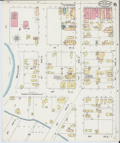 Sanborn Fire Insurance Map from Saint Cloud, Stearns, Benton, and Sherburne Counties, Minnesota (1893), Sheet #0006 - Historic Sanborn Fire Insurance Map Print, vintage old map wall art, antique decor, genealogy gift, Minnesota Minnesota map