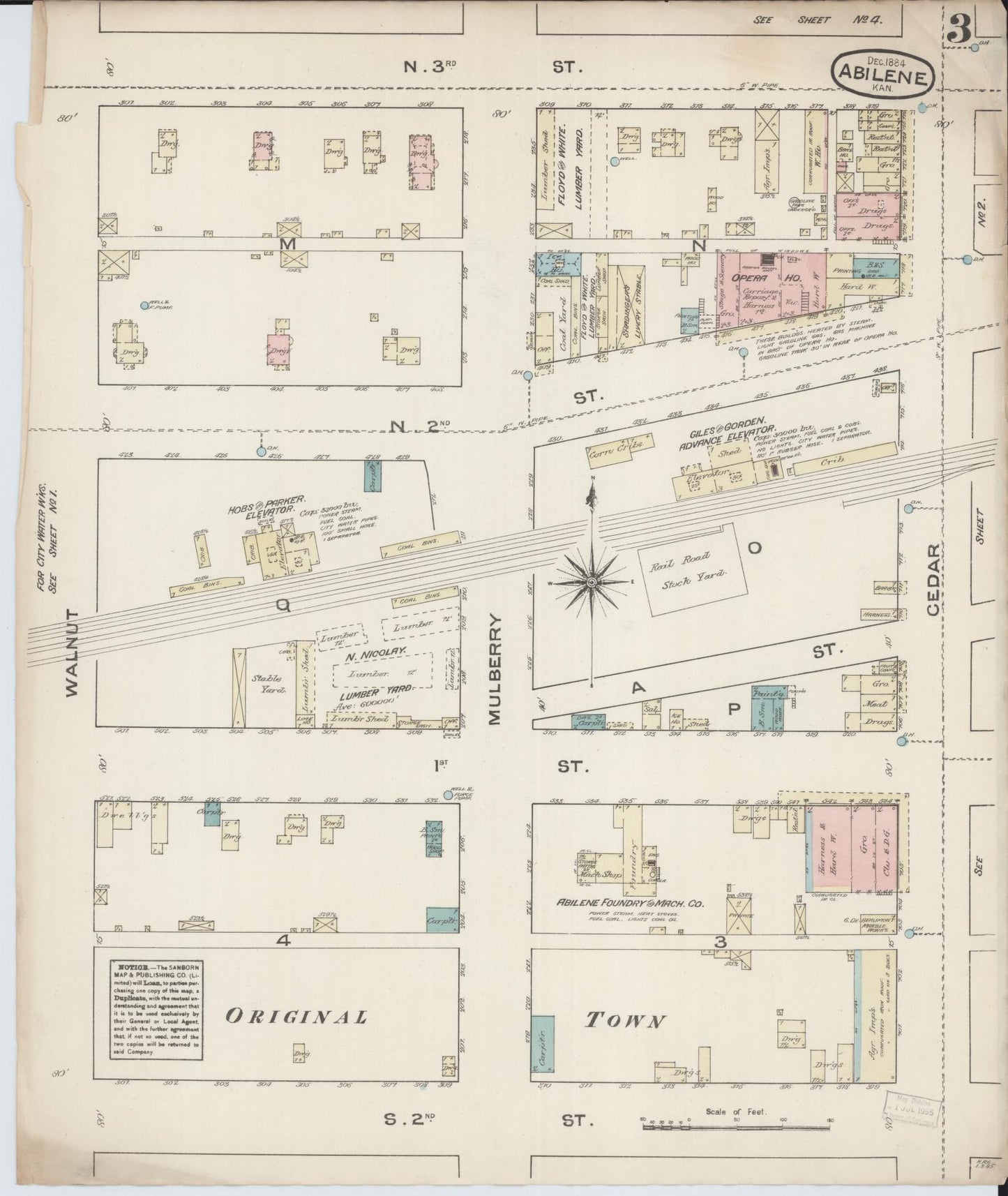 Sanborn Fire Insurance Map from Abilene, Dickinson County, Kansas (1884), Sheet #0003 - Complete Map Set gallery image, historic Sanborn map, vintage wall art, Kansas Kansas