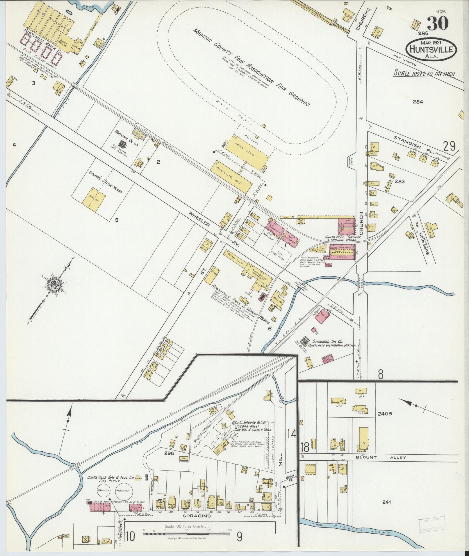 Sanborn Fire Insurance Map from Huntsville, Madison County, Alabama (1921), Sheet #0030 - Complete Map Set gallery image, historic Sanborn map, vintage wall art, Alabama Alabama