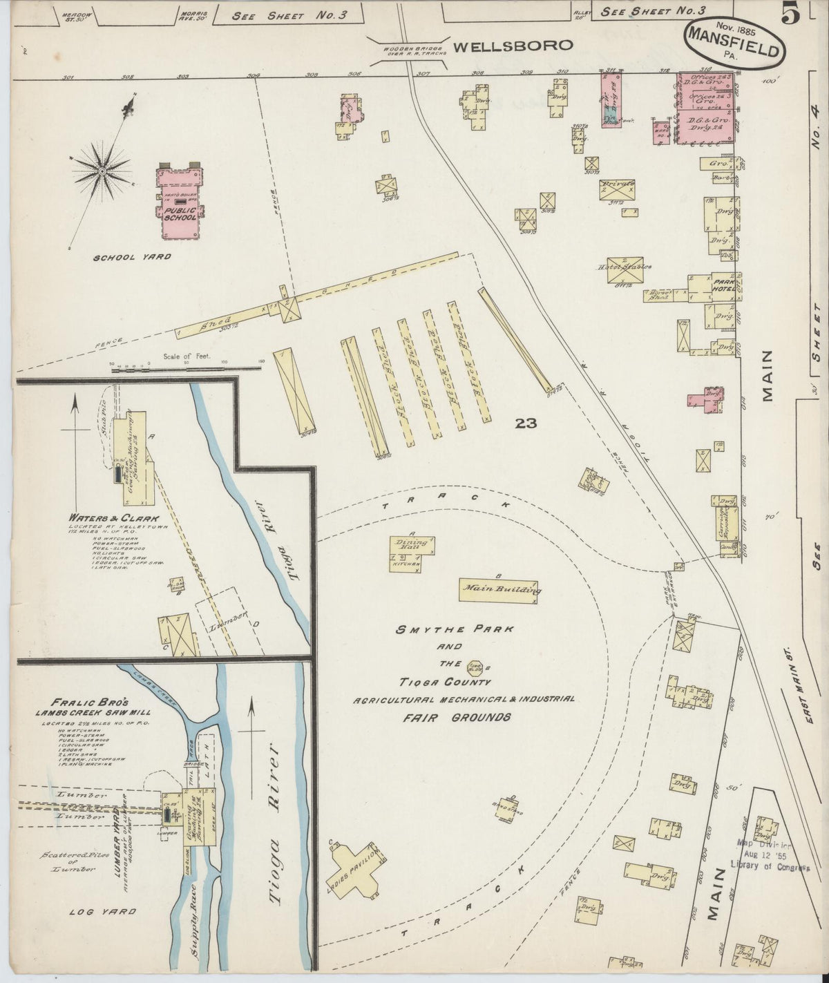 Sanborn Fire Insurance Map from Mansfield, Tioga County, Pennsylvania (1885), Sheet #0005 - Complete Map Set gallery image, historic Sanborn map, vintage wall art, Pennsylvania Pennsylvania