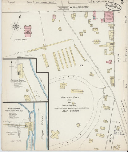 Sanborn Fire Insurance Map from Mansfield, Tioga County, Pennsylvania (1885), Sheet #0005 - Complete Map Set gallery image, historic Sanborn map, vintage wall art, Pennsylvania Pennsylvania