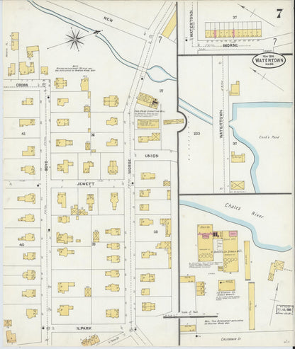 Sanborn Fire Insurance Map from Watertown, Middlesex County, Massachusetts (1904), Sheet #0007 - Complete Map Set gallery image, historic Sanborn map, vintage wall art, Massachusetts Massachusetts