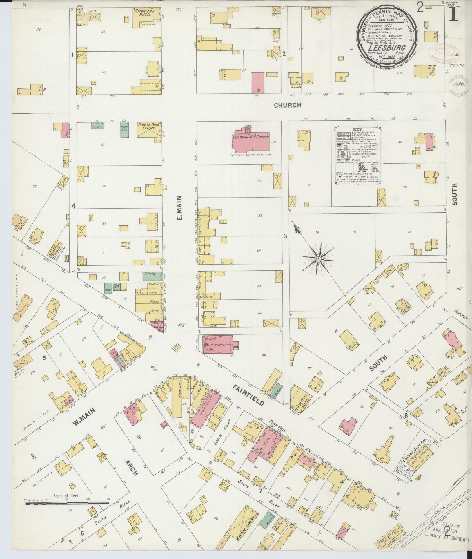 Sanborn Fire Insurance Map from Leesburg, Highland County, Ohio (1899), Sheet #0001 - Complete Map Set gallery image, historic Sanborn map, vintage wall art, Ohio Ohio