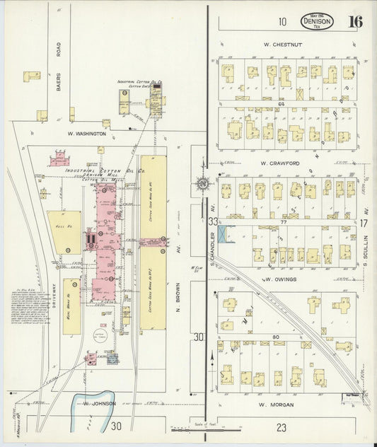 Sanborn Fire Insurance Map from Denison, Grayson County, Texas (1914), Sheet #0016 - Historic Sanborn Fire Insurance Map Print, vintage old map wall art, antique decor, genealogy gift, Texas Texas map