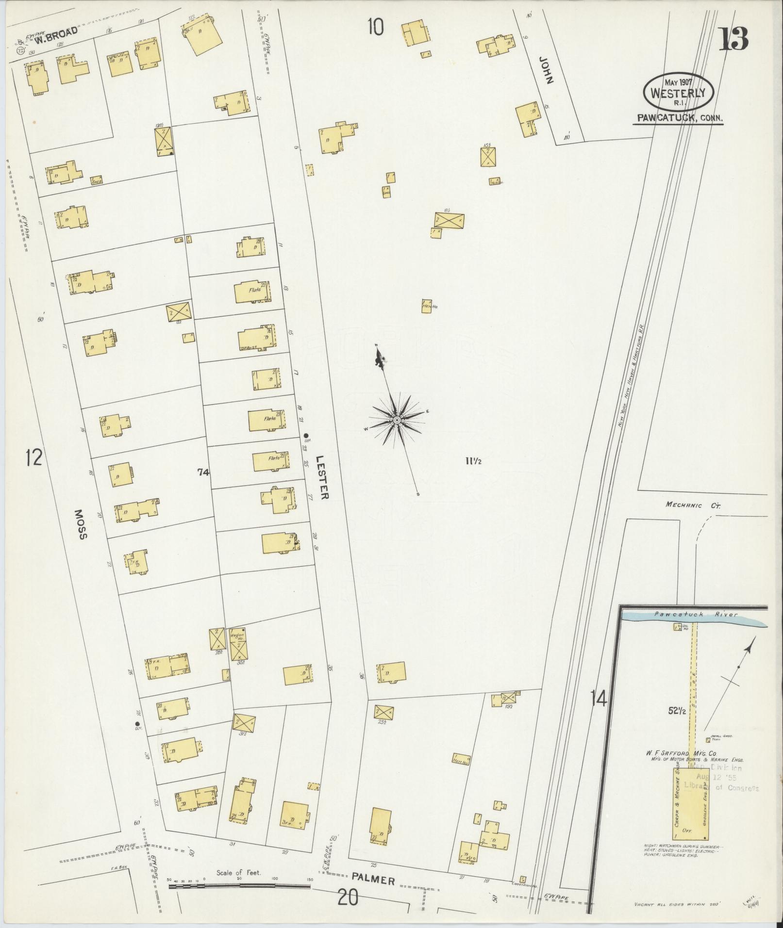 Sanborn Fire Insurance Map from Westerly, Washington County, Rhode Island (1907), Sheet #0013 - Complete Map Set gallery image, historic Sanborn map, vintage wall art, Rhode Island Rhode Island