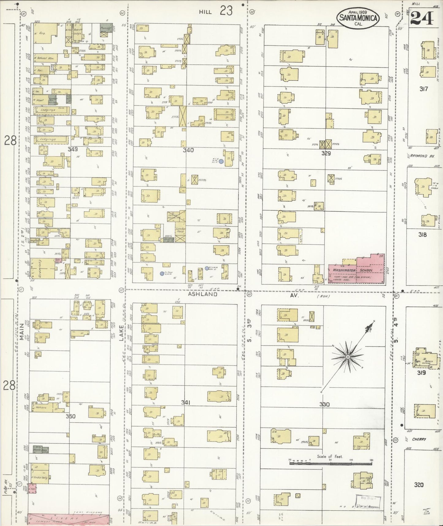 Sanborn Fire Insurance Map from Santa Monica, Los Angeles County, California (1909), Sheet #0024 - Complete Map Set gallery image, historic Sanborn map, vintage wall art, California California