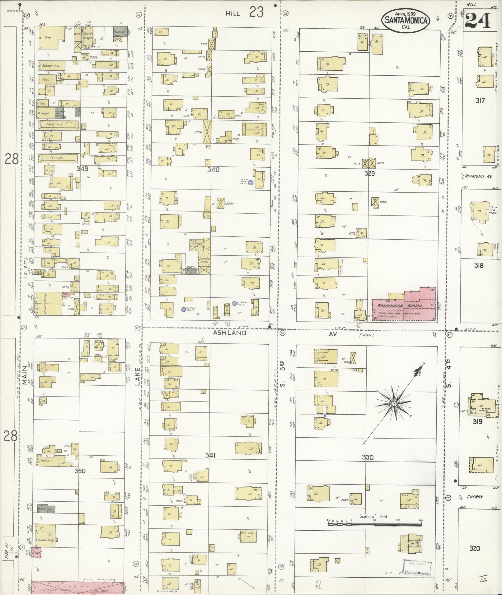 Sanborn Fire Insurance Map from Santa Monica, Los Angeles County, California (1909), Sheet #0024 - Complete Map Set gallery image, historic Sanborn map, vintage wall art, California California