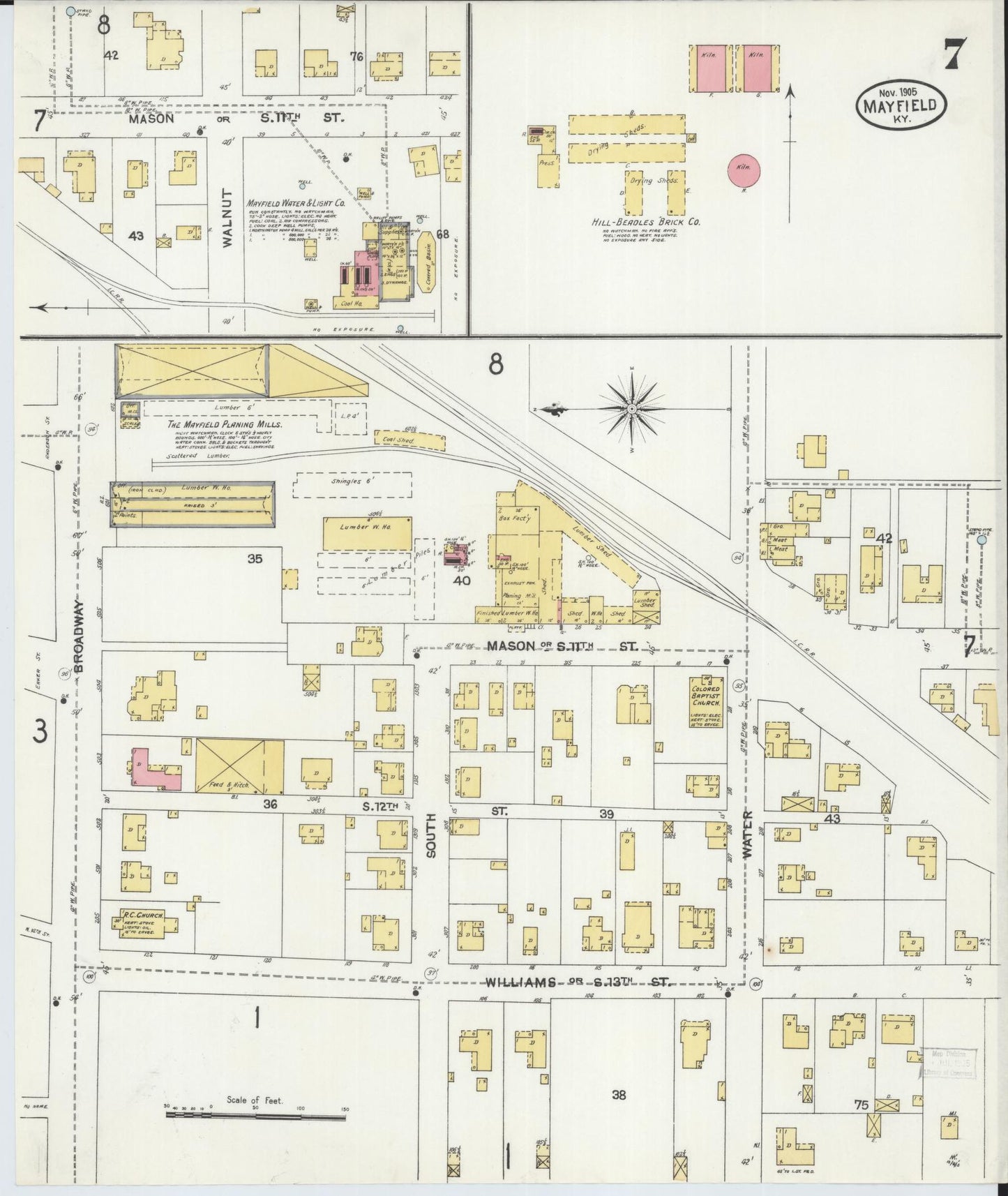 Sanborn Fire Insurance Map from Mayfield, Graves County, Kentucky (1905), Sheet #0007 - Complete Map Set gallery image, historic Sanborn map, vintage wall art, Kentucky Kentucky