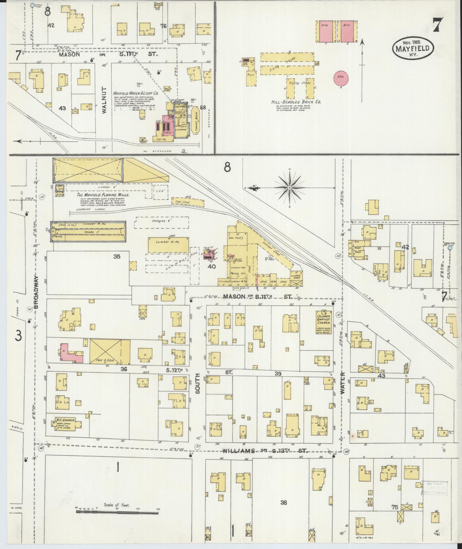 Sanborn Fire Insurance Map from Mayfield, Graves County, Kentucky (1905), Sheet #0007 - Complete Map Set gallery image, historic Sanborn map, vintage wall art, Kentucky Kentucky