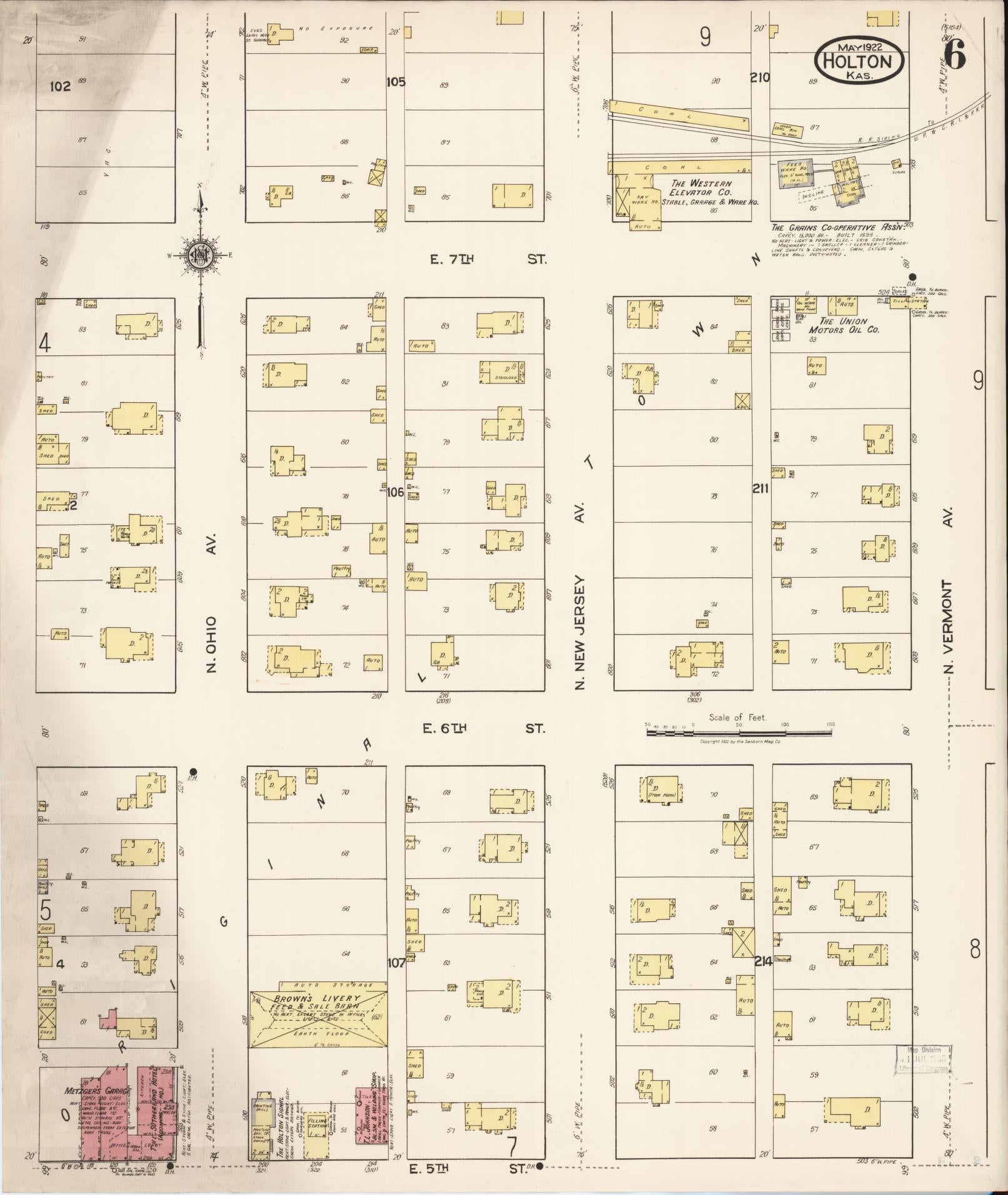 Sanborn Fire Insurance Map from Holton, Jackson County, Kansas (1922), Sheet #0006 - Complete Map Set gallery image, historic Sanborn map, vintage wall art, Kansas Kansas