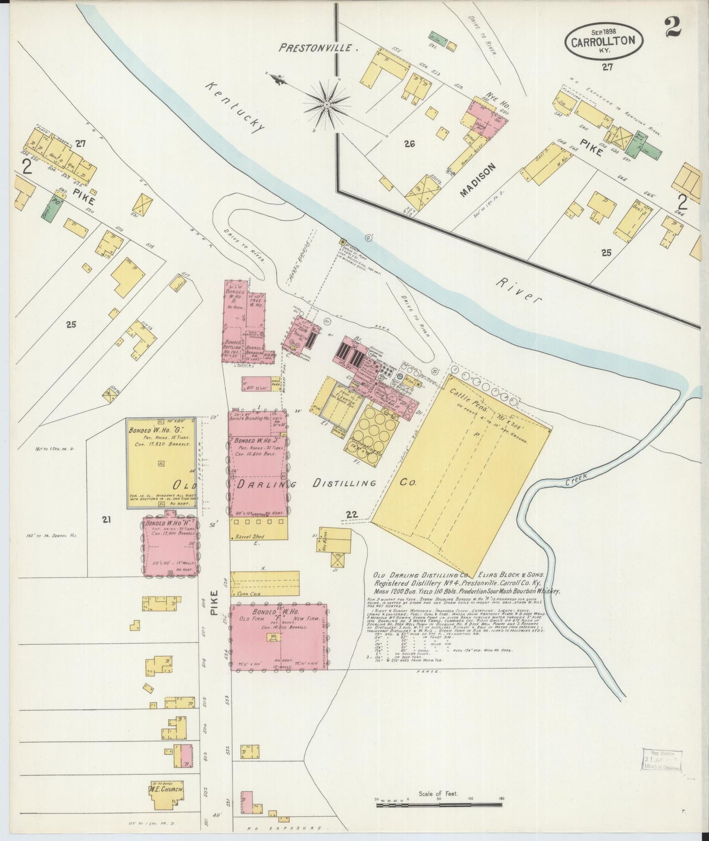Sanborn Fire Insurance Map from Carrollton, Carroll County, Kentucky (1898), Sheet #0002 - Historic Sanborn Fire Insurance Map Print, vintage old map wall art, antique decor, genealogy gift, Kentucky Kentucky map