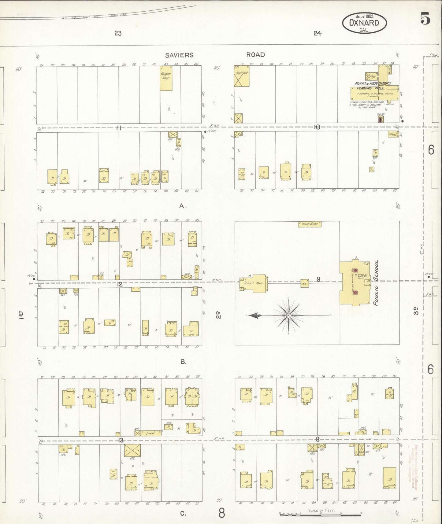 Sanborn Fire Insurance Map from Oxnard, Ventura County, California (1903), Sheet #0005 - Complete Map Set gallery image, historic Sanborn map, vintage wall art, California California