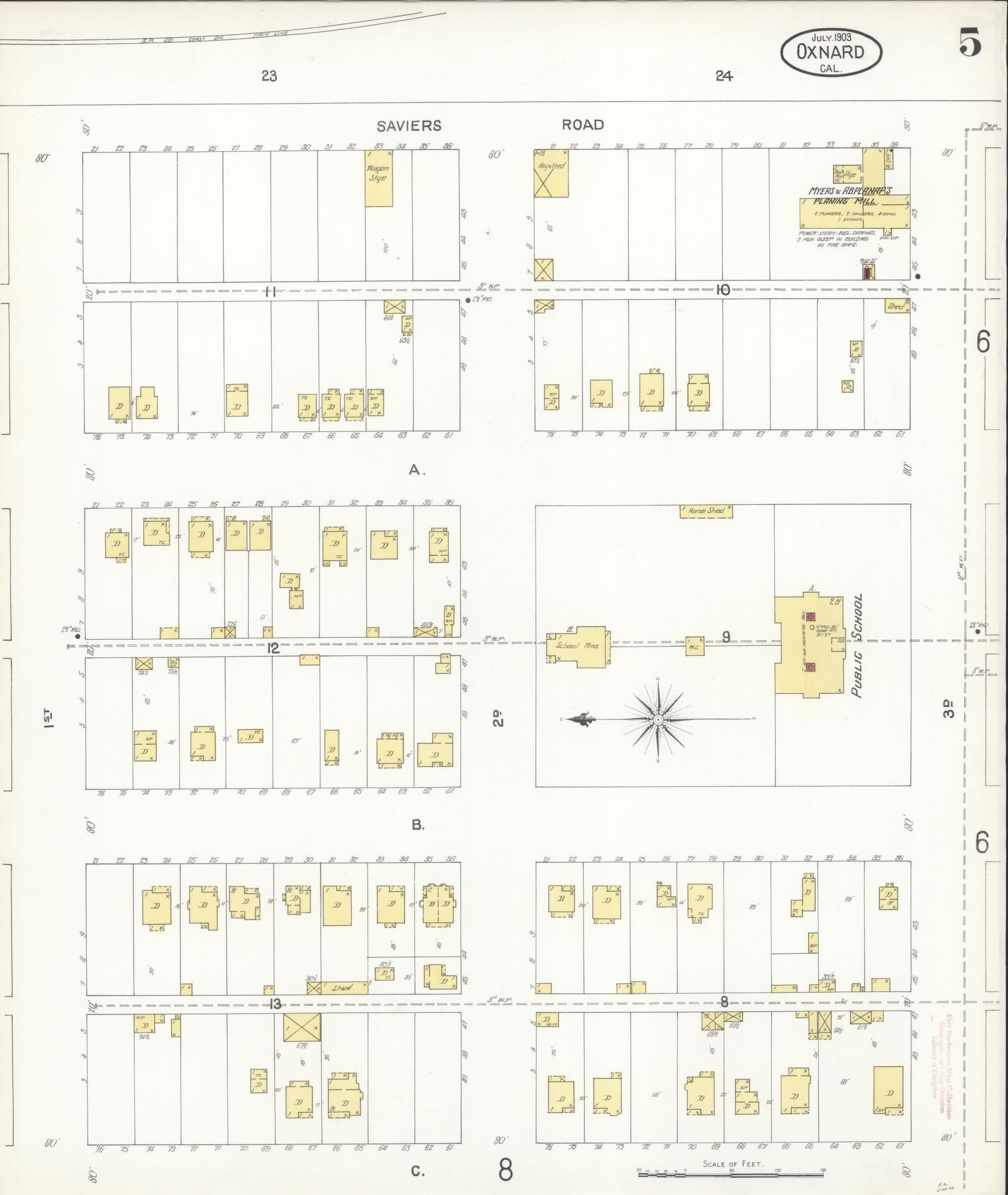 Sanborn Fire Insurance Map from Oxnard, Ventura County, California (1903), Sheet #0005 - Complete Map Set gallery image, historic Sanborn map, vintage wall art, California California