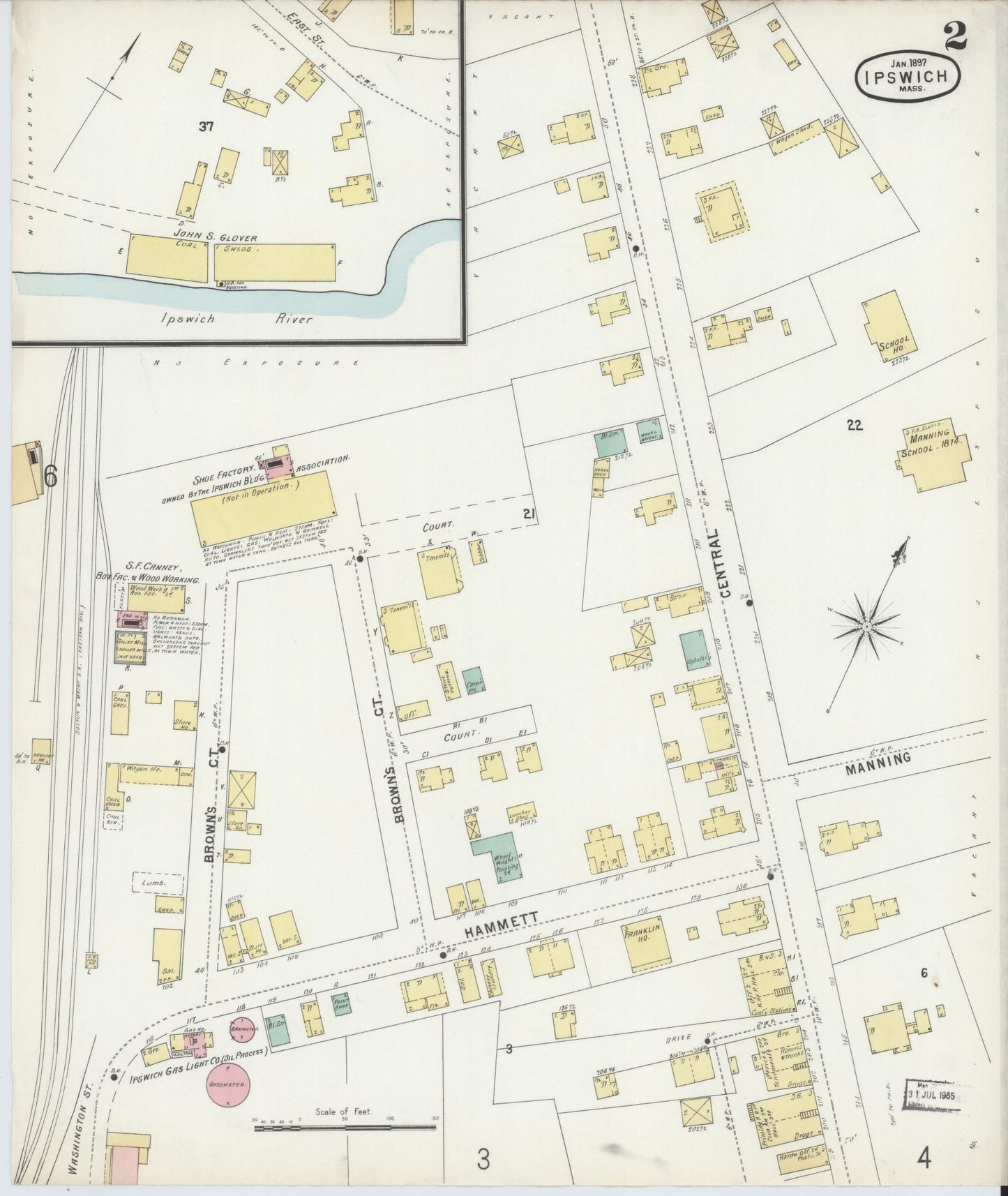 Sanborn Fire Insurance Map from Ipswich, Essex County, Massachusetts (1897), Sheet #0002 - Complete Map Set gallery image, historic Sanborn map, vintage wall art, Massachusetts Massachusetts