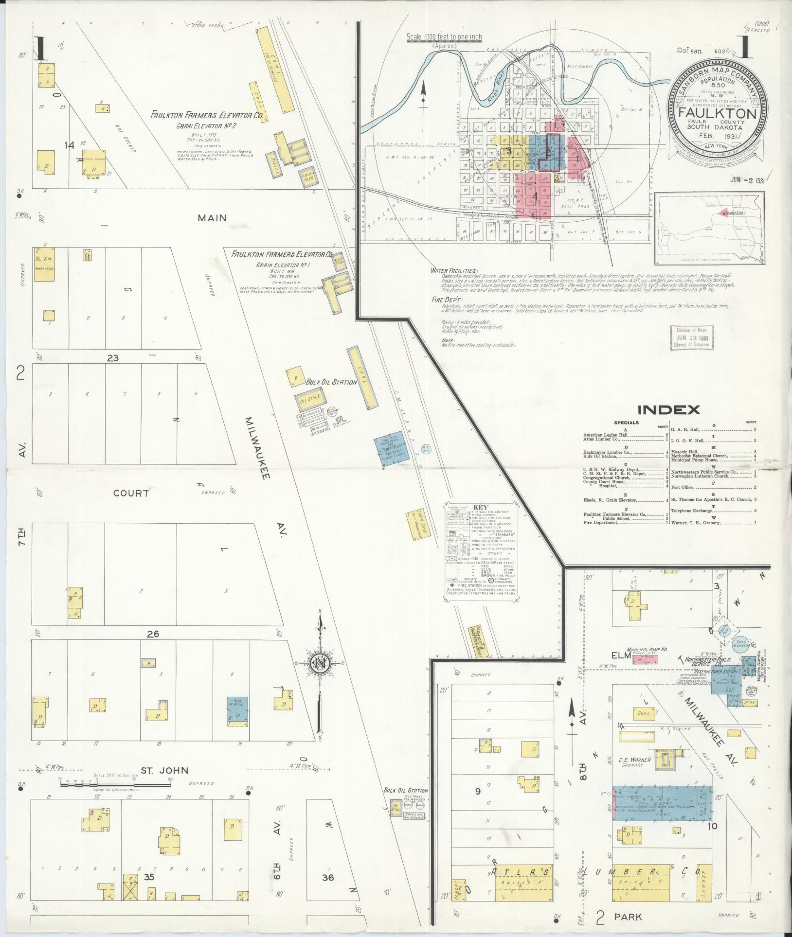 Sanborn Fire Insurance Map from Faulkton, Faulk County, South Dakota. (1931) – Historic Sanborn Fire Insurance Map Print