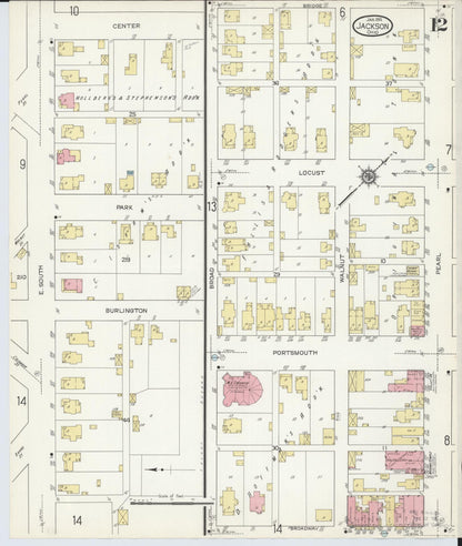Sanborn Fire Insurance Map from Jackson, Jackson County, Ohio (1914), Sheet #0012 - Historic Sanborn Fire Insurance Map Print, vintage old map wall art, antique decor, genealogy gift, Ohio Ohio map