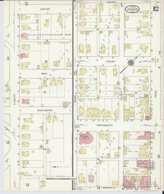 Sanborn Fire Insurance Map from Jackson, Jackson County, Ohio (1914), Sheet #0012 - Historic Sanborn Fire Insurance Map Print, vintage old map wall art, antique decor, genealogy gift, Ohio Ohio map