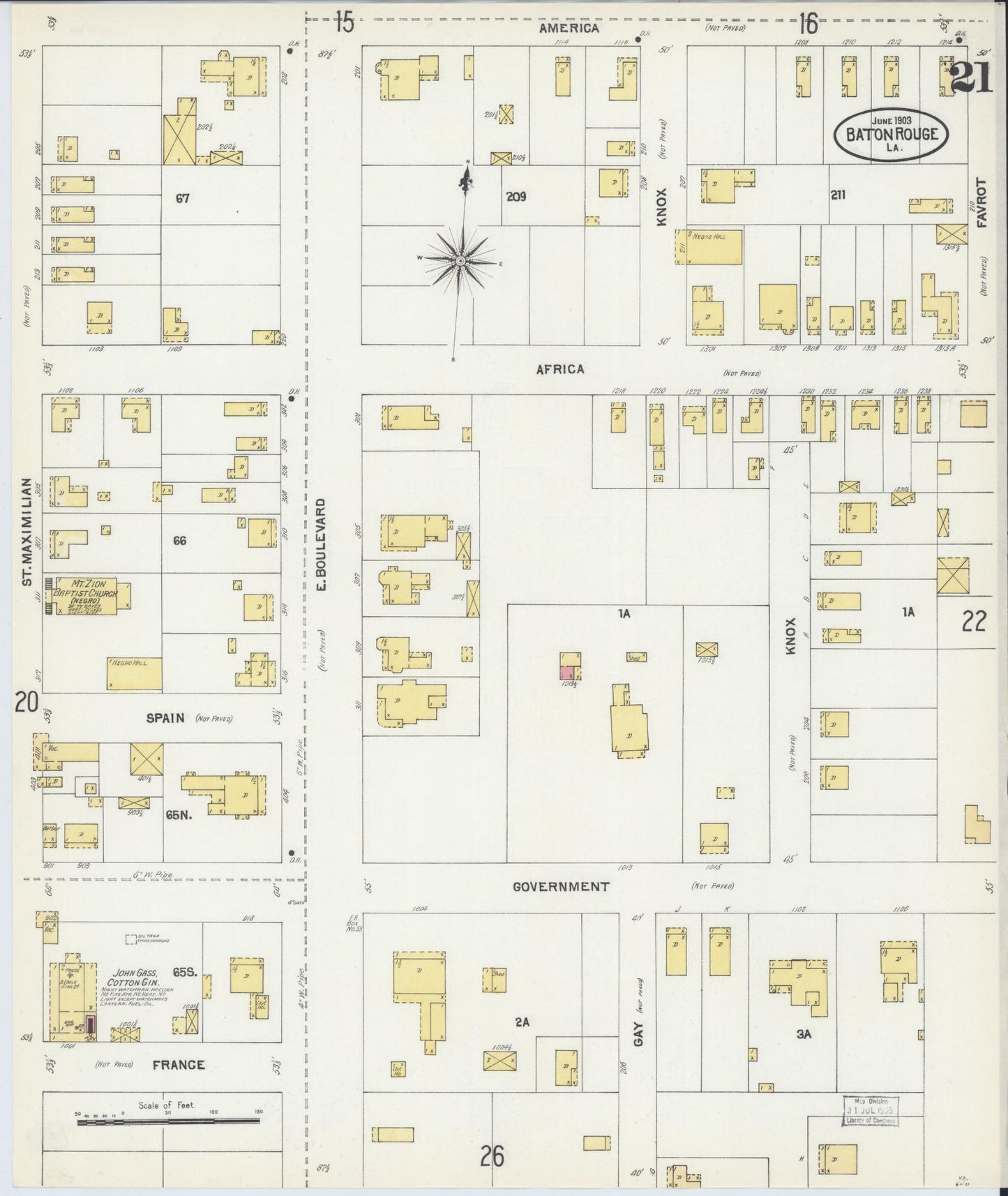 Sanborn Fire Insurance Map from Baton Rouge, East Baton Rouge Parish, Louisiana (1903), Sheet #0021 - Historic Sanborn Fire Insurance Map Print, vintage old map wall art, antique decor, genealogy gift, Louisiana Louisiana map