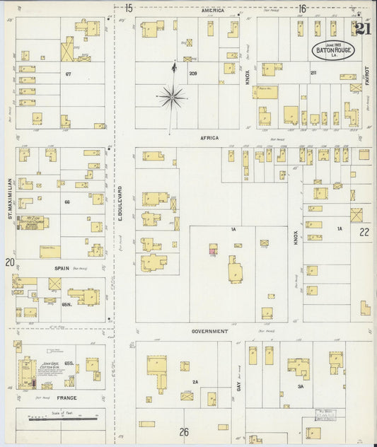 Sanborn Fire Insurance Map from Baton Rouge, East Baton Rouge Parish, Louisiana (1903), Sheet #0021 - Historic Sanborn Fire Insurance Map Print, vintage old map wall art, antique decor, genealogy gift, Louisiana Louisiana map