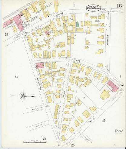 Sanborn Fire Insurance Map from North Adams, Berkshire County, Massachusetts (1908), Sheet #0016 - Historic Sanborn Fire Insurance Map Print, vintage old map wall art, antique decor, genealogy gift, Massachusetts Massachusetts map