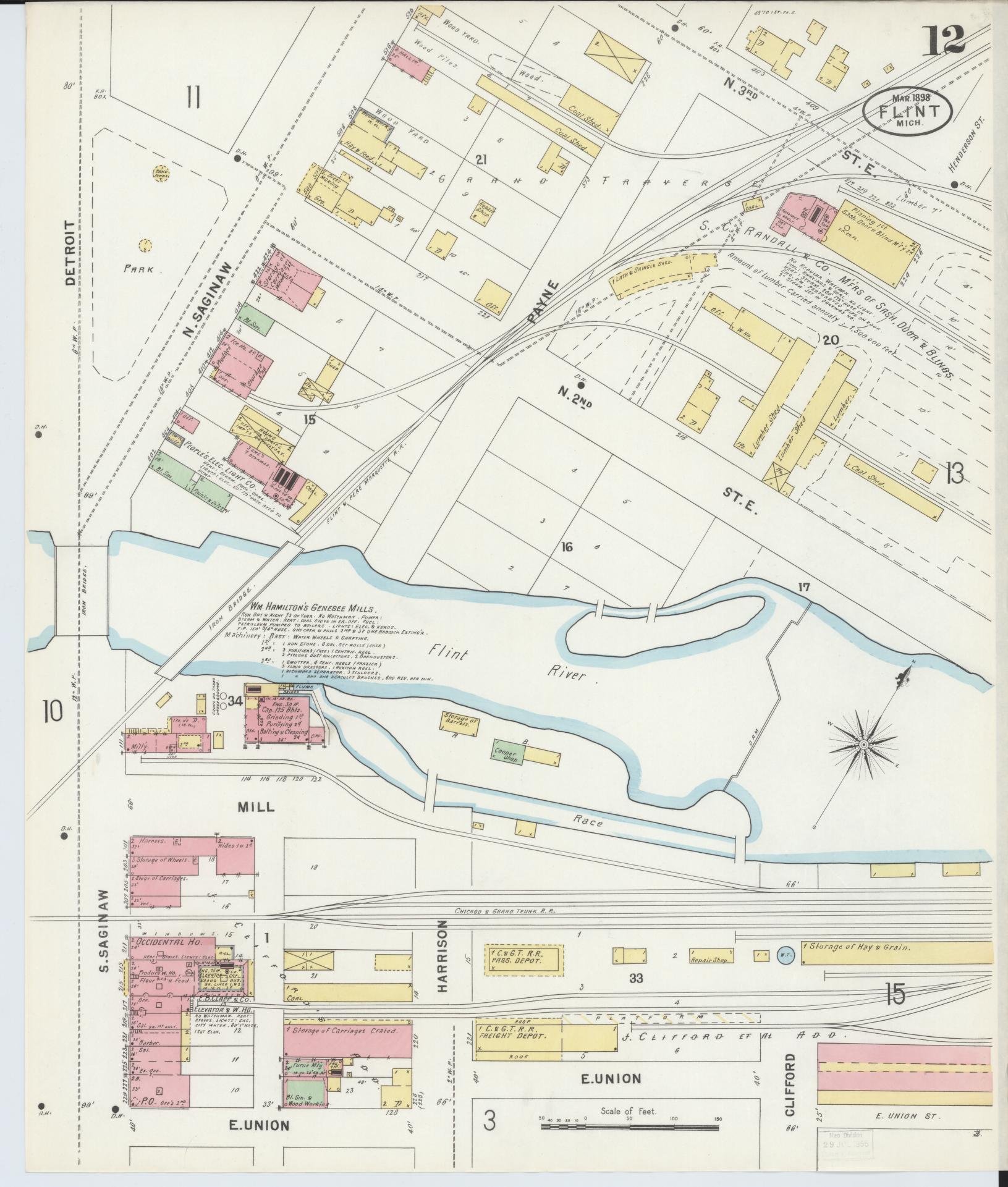 Sanborn Fire Insurance Map from Flint, Genesee County, Michigan (1898), Sheet #0012 - Complete Map Set gallery image, historic Sanborn map, vintage wall art, Michigan Michigan