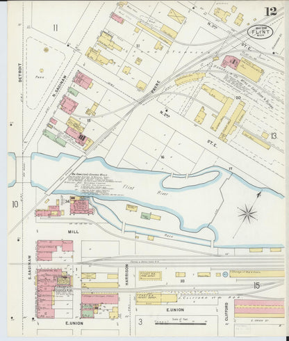 Sanborn Fire Insurance Map from Flint, Genesee County, Michigan (1898), Sheet #0012 - Complete Map Set gallery image, historic Sanborn map, vintage wall art, Michigan Michigan