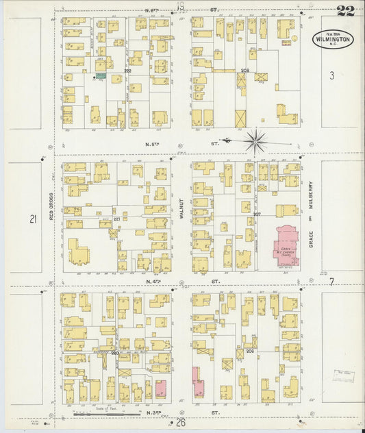 Sanborn Fire Insurance Map from Wilmington, New Hanover County, North Carolina (1904), Sheet #0022 - Historic Sanborn Fire Insurance Map Print, vintage old map wall art, antique decor, genealogy gift, North Carolina North Carolina map