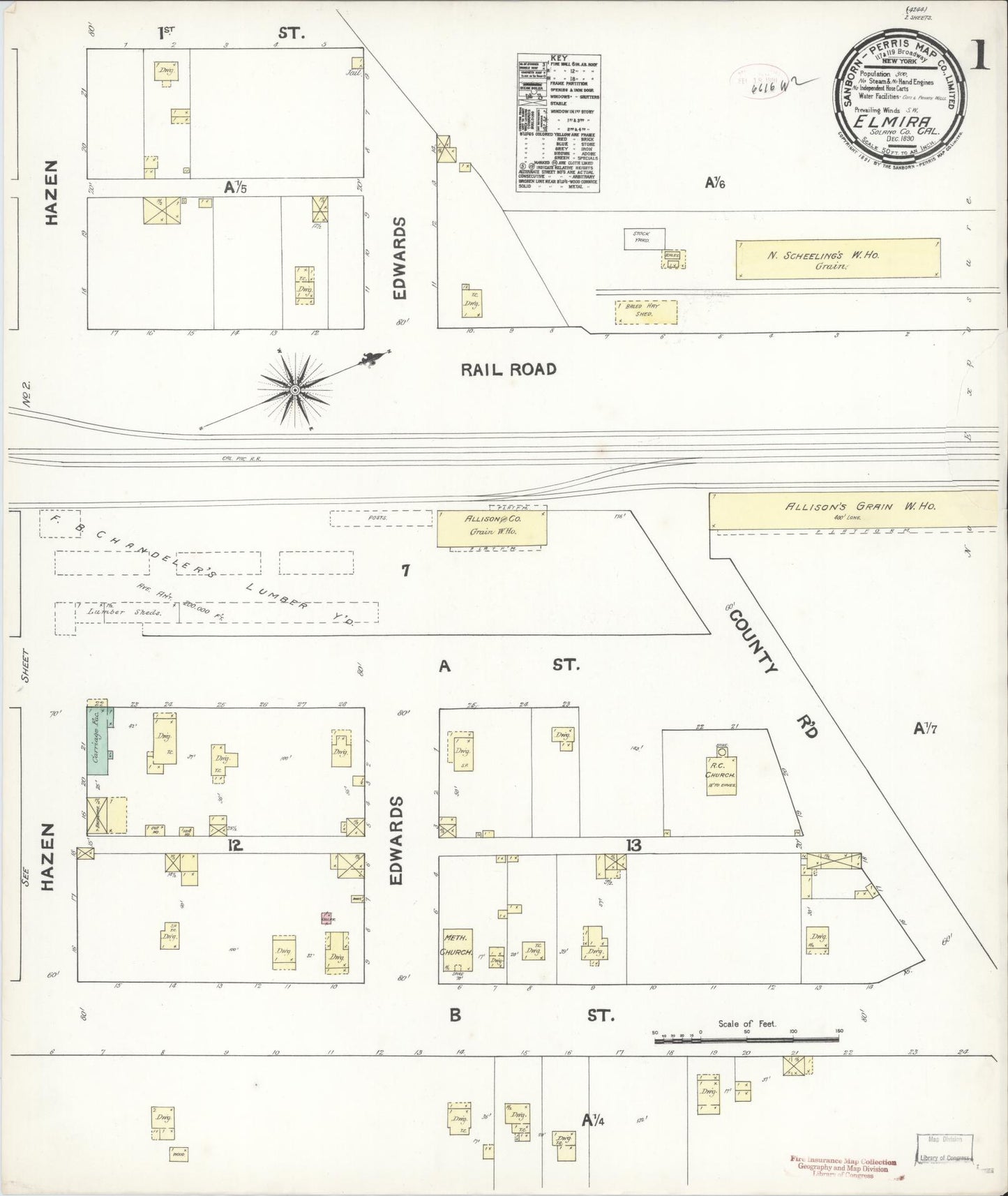Sanborn Fire Insurance Map from Elmira, Solano County, California (1890), Sheet #0001 - Historic Sanborn Fire Insurance Map Print, vintage old map wall art, antique decor, genealogy gift, California California map