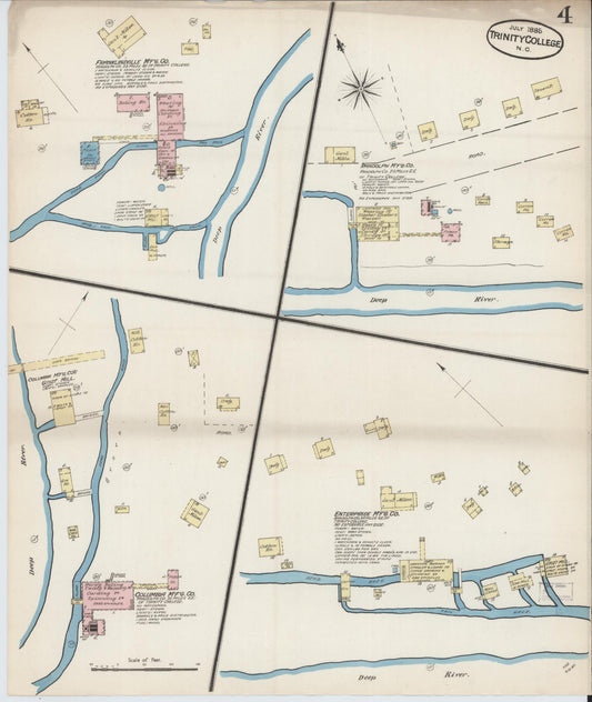 Sanborn Fire Insurance Map from Trinity College, Randolph County, North Carolina (1885), Sheet #0004 - Historic Sanborn Fire Insurance Map Print, vintage old map wall art, antique decor, genealogy gift, North Carolina North Carolina map