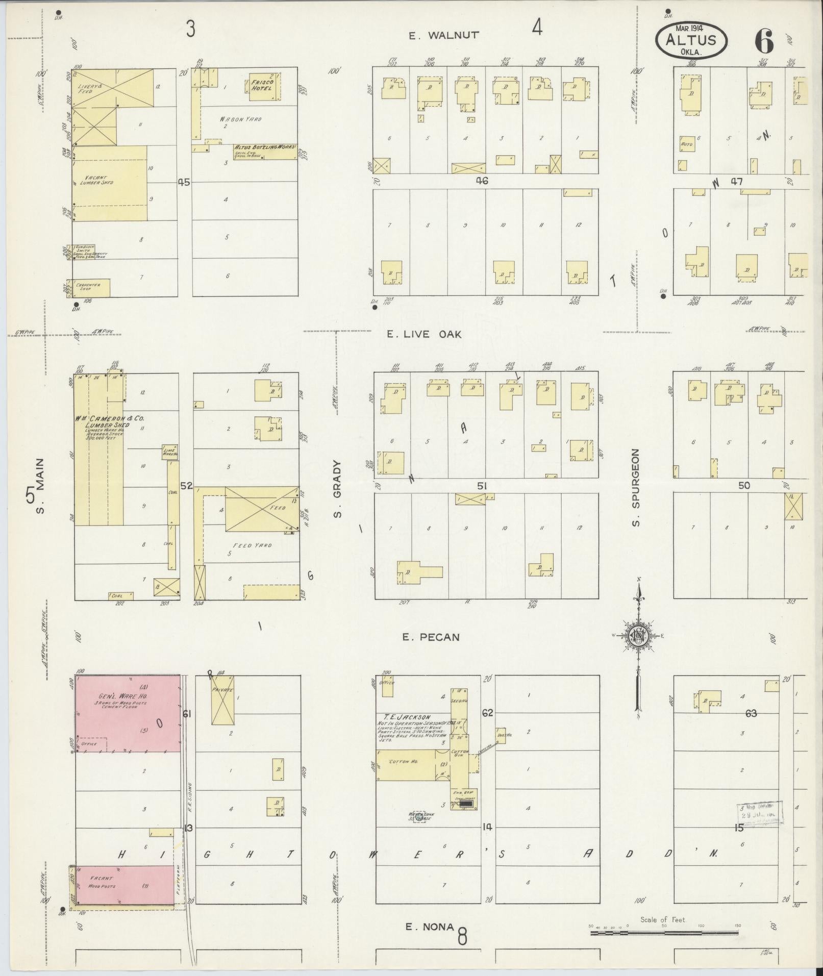 Sanborn Fire Insurance Map from Altus, Jackson County, Oklahoma (1914), Sheet #0006 - Complete Map Set gallery image, historic Sanborn map, vintage wall art, Oklahoma Oklahoma