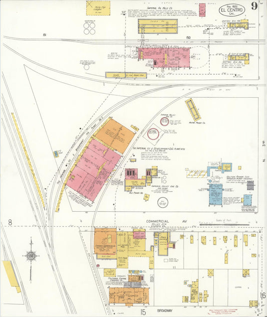 Sanborn Fire Insurance Map from El Centro, Imperial County, California (1922), Sheet #0009 - Historic Sanborn Fire Insurance Map Print, vintage old map wall art, antique decor, genealogy gift, California California map