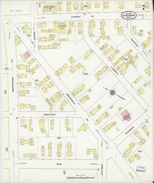 Sanborn Fire Insurance Map from Gardiner, Kennebec County, Maine (1910), Sheet #0007 - Historic Sanborn Fire Insurance Map Print, vintage old map wall art, antique decor, genealogy gift, Maine Maine map