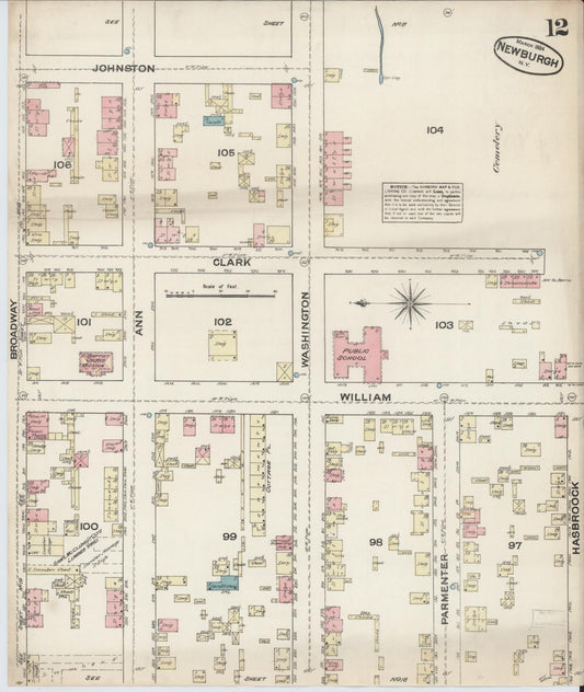 Sanborn Fire Insurance Map from Newburgh, Orange County, New York (1884), Sheet #0012 - Historic Sanborn Fire Insurance Map Print, vintage old map wall art, antique decor, genealogy gift, New York New York map