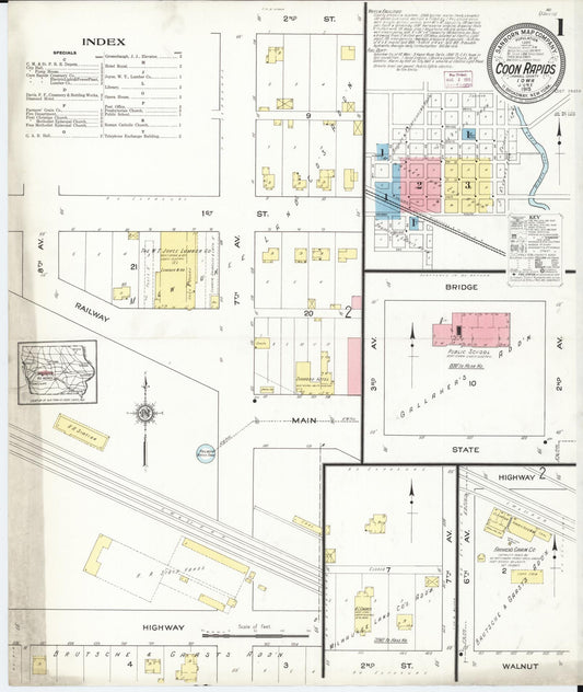 Sanborn Fire Insurance Map from Coon Rapids, Carroll County, Iowa (1915), Sheet #0001 - Historic Sanborn Fire Insurance Map Print, vintage old map wall art