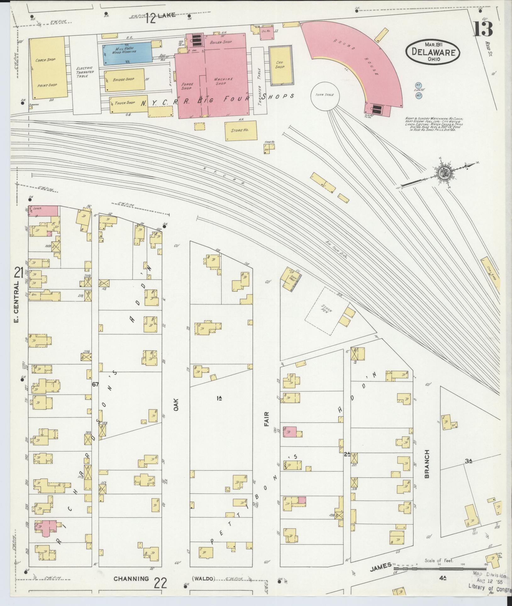 Sanborn Fire Insurance Map from Delaware, Delaware County, Ohio (1911), Sheet #0013 - Complete Map Set gallery image, historic Sanborn map, vintage wall art, Sanborn Fire Insurance Map from Delaware Delaware