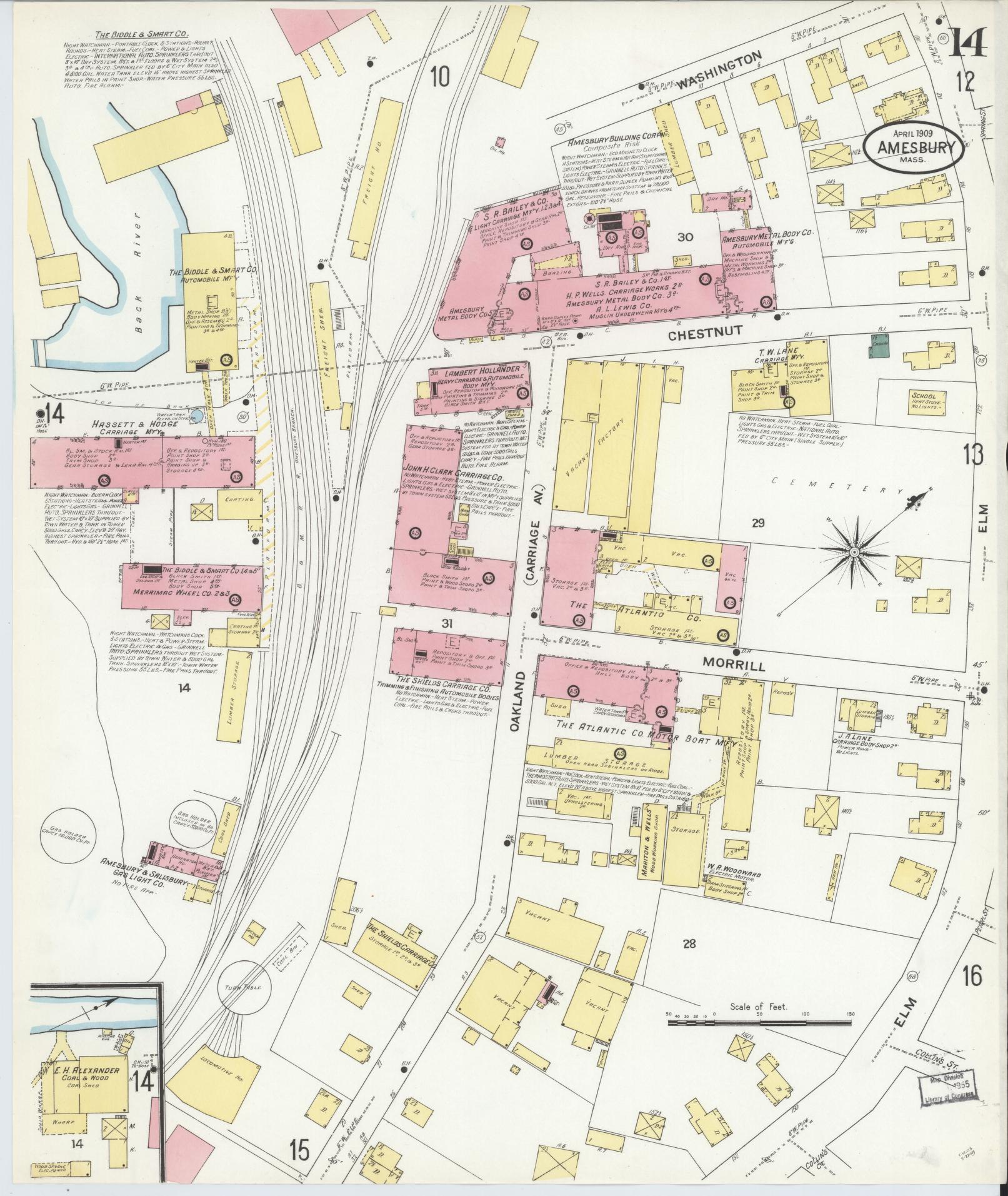 Sanborn Fire Insurance Map from Amesbury, Essex County, Massachusetts (1909), Sheet #0014 - Historic Sanborn Fire Insurance Map Print, vintage old map wall art, antique decor, genealogy gift, Massachusetts Massachusetts map