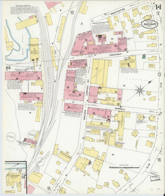 Sanborn Fire Insurance Map from Amesbury, Essex County, Massachusetts (1909), Sheet #0014 - Historic Sanborn Fire Insurance Map Print, vintage old map wall art, antique decor, genealogy gift, Massachusetts Massachusetts map