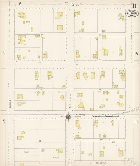 Sanborn Fire Insurance Map from Hillsboro, Washington County, Oregon (1912), Sheet #0011 - Historic Sanborn Fire Insurance Map Print, vintage old map wall art, antique decor, genealogy gift, Oregon Oregon map
