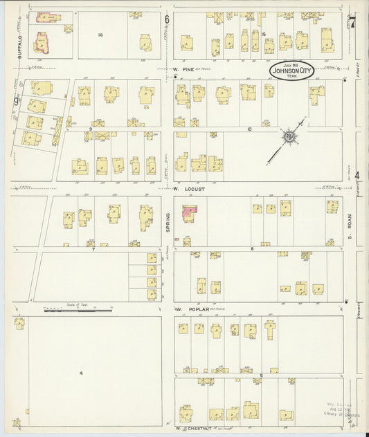 Sanborn Fire Insurance Map from Johnson City, Washington County, Tennessee (1913), Sheet #0007 - Historic Sanborn Fire Insurance Map Print, vintage old map wall art, antique decor, genealogy gift, Tennessee Tennessee map