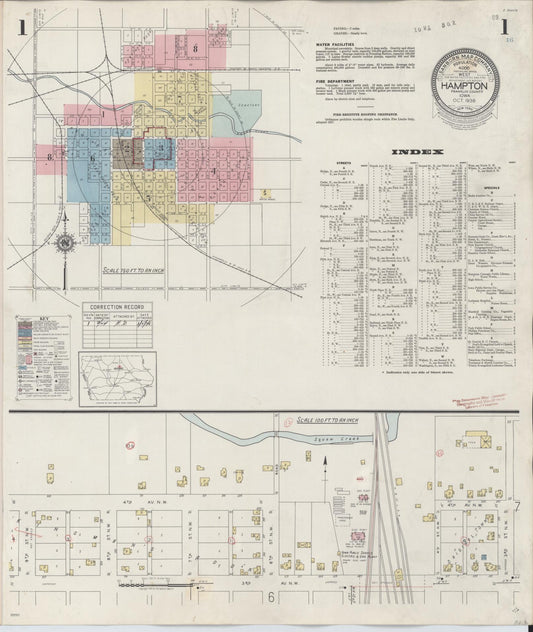 Sanborn Fire Insurance Map from Hampton, Franklin County, Iowa (1944), Sheet #0001 - Historic Sanborn Fire Insurance Map Print, vintage old map wall art