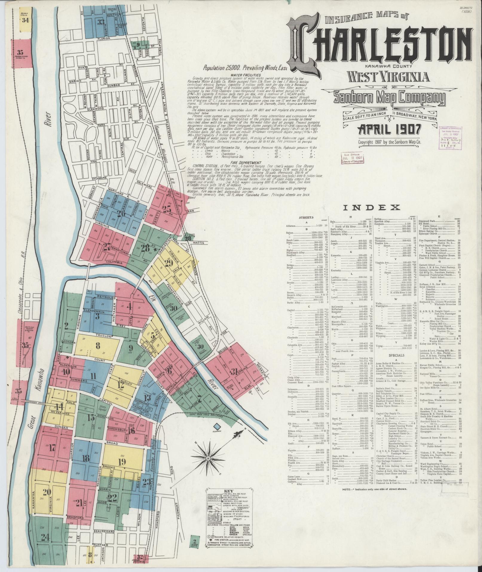 Sanborn Fire Insurance Map from Charleston, Kanawha County, West Virginia. (1907) – Historic Sanborn Fire Insurance Map Print